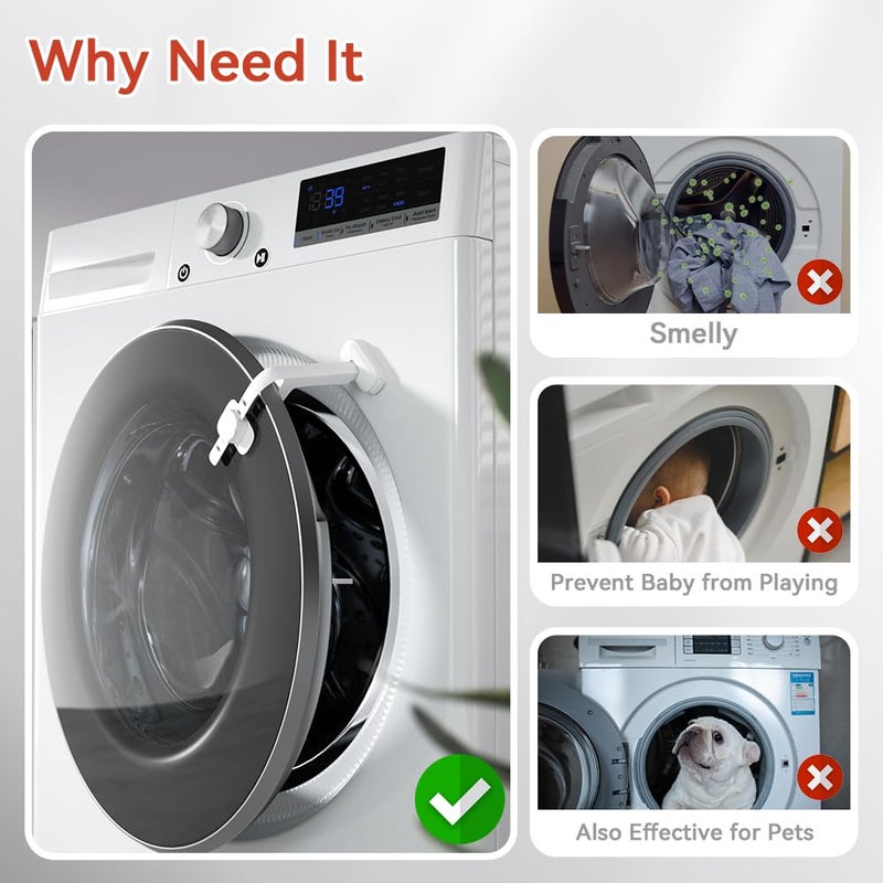 EUDEMON Baby Safety Washer/Dryer Door Stopper,Front Load Washer Door Prop for Kids, Child Washing Machine Door Holder, Safety Door Lock for Washer & Dryer (2 Pack,White) - Image 5