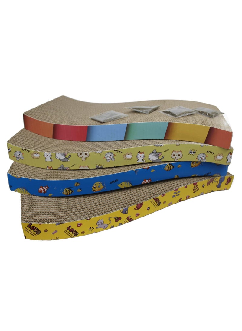 Next Vogue Next Vogue 4 Pcs Cardboard Cat Scratcher for Cats, Reversible Cat Scratch Pad with Catnip, Textures Design S Shape Corrugated Cat Scratch Boards for Furniture Protection  - Image 1