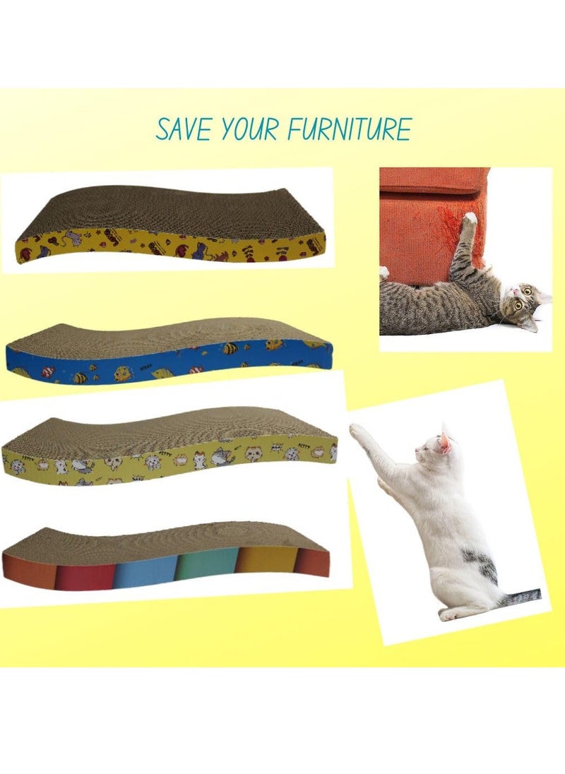 Next Vogue Next Vogue 4 Pcs Cardboard Cat Scratcher for Cats, Reversible Cat Scratch Pad with Catnip, Textures Design S Shape Corrugated Cat Scratch Boards for Furniture Protection  - Image 4