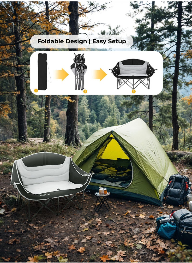 GREEN LION - Double Camping Chair / 200kg Load/ Easy Setup / Foldable / Built-In Bottle Pockets / Comfy Couple Sitting Chair - Beige - Image 1