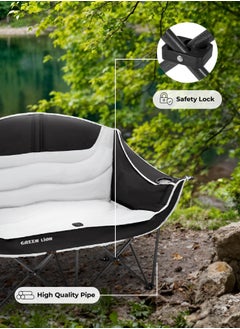 GREEN LION Double Camping Chair / 200kg Load/ Easy Setup / Foldable / Built-In Bottle Pockets / Comfy Couple Sitting Chair - Beige  - Image 4