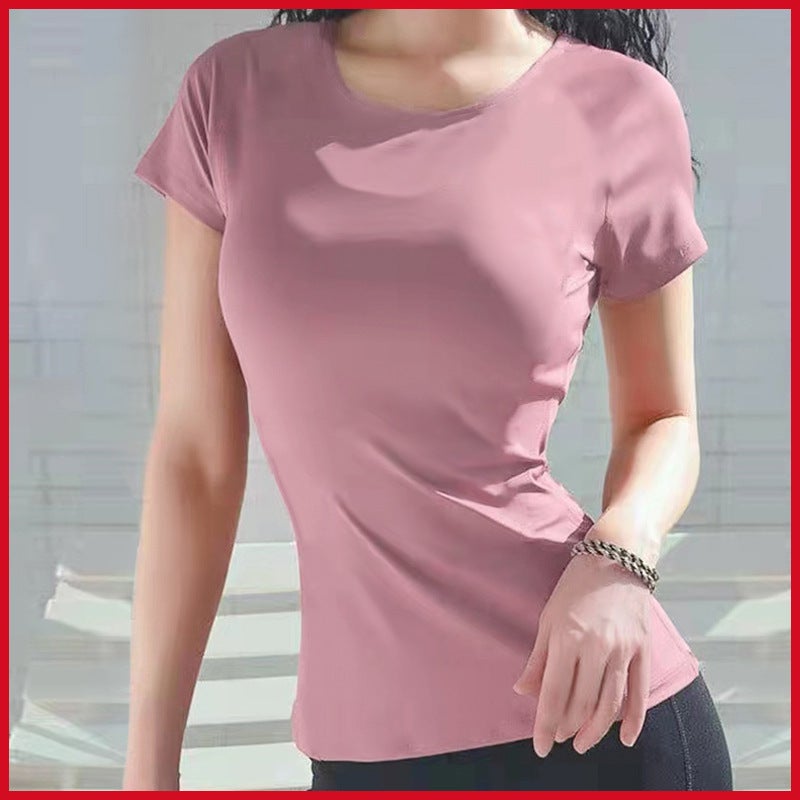 Generic New beginner yoga clothes top running sports quick-drying short-sleeved T-shirt womens slim-fit short stretch fitness clothes 5092 lotus root pink short sleeve