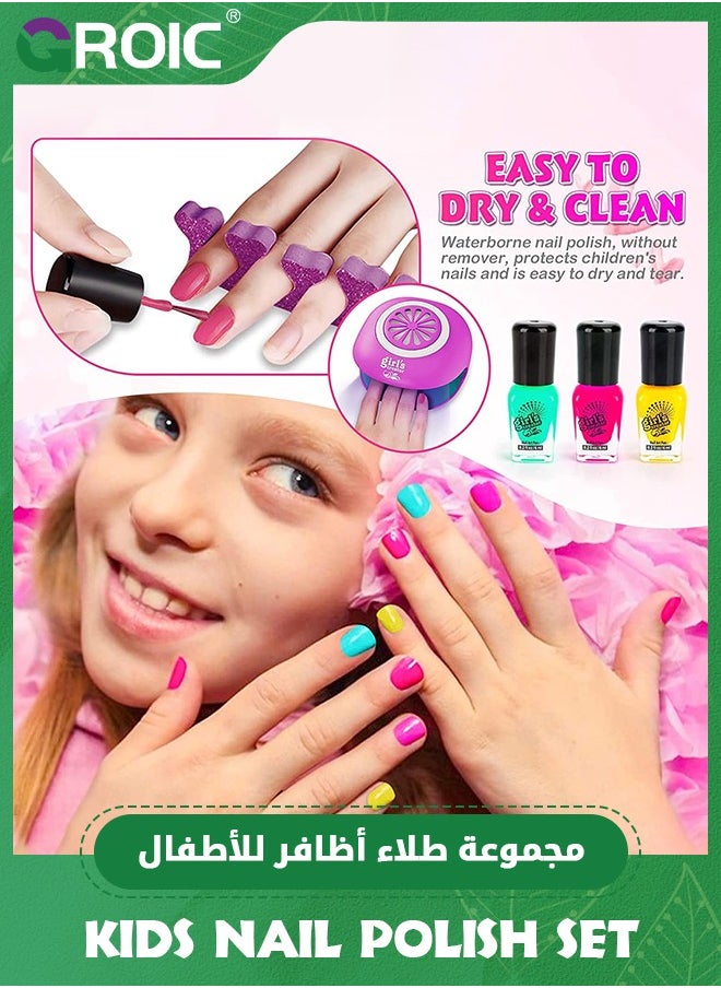 GROIC Kids Nail Polish Set for Girls Toy, Nail Art Kit - 3-in-1 Nail Pen/ Nail Dryer/ Nail Polish/ Storage Base, Nail Kit for Girls All Ages, Kid Manicure Nails Kit Birthday Girl Gift  - Image 3