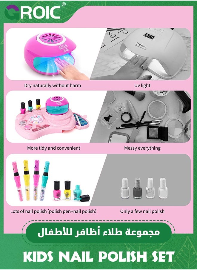 GROIC Kids Nail Polish Set for Girls Toy, Nail Art Kit - 3-in-1 Nail Pen/ Nail Dryer/ Nail Polish/ Storage Base, Nail Kit for Girls All Ages, Kid Manicure Nails Kit Birthday Girl Gift  - Image 4