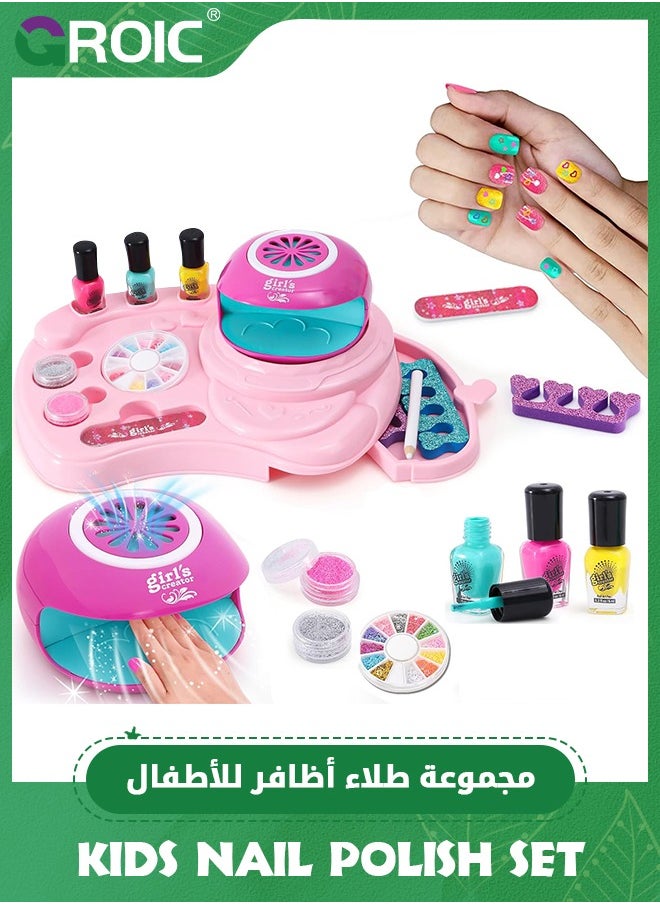 GROIC Kids Nail Polish Set for Girls Toy, Nail Art Kit - 3-in-1 Nail Pen/ Nail Dryer/ Nail Polish/ Storage Base, Nail Kit for Girls All Ages, Kid Manicure Nails Kit Birthday Girl Gift  - Image 1
