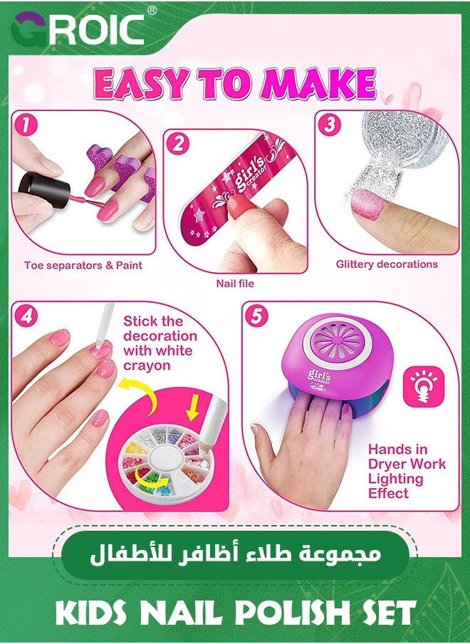 GROIC Kids Nail Polish Set for Girls Toy, Nail Art Kit - 3-in-1 Nail Pen/ Nail Dryer/ Nail Polish/ Storage Base, Nail Kit for Girls All Ages, Kid Manicure Nails Kit Birthday Girl Gift  - Image 5