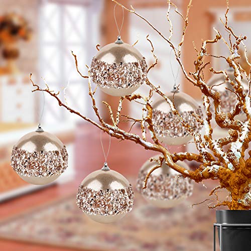 ZHANYIGY 4pc Champagne Gold Christmas Ball Ornaments, 4pc Set Red Shatterproof Christmas Decorations Tree Balls for Xmas Trees Wedding Party Holiday Decorations - Image 2