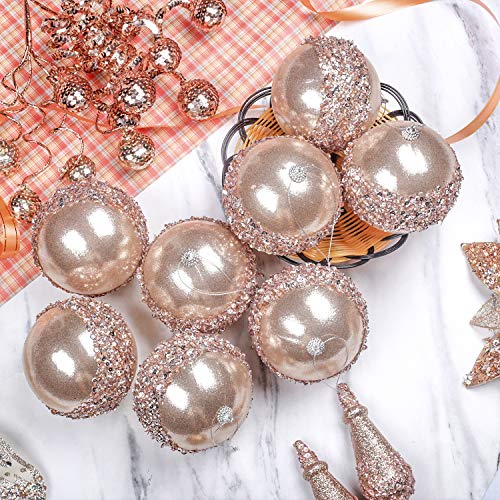 ZHANYIGY 4pc Champagne Gold Christmas Ball Ornaments, 4pc Set Red Shatterproof Christmas Decorations Tree Balls for Xmas Trees Wedding Party Holiday Decorations - Image 4
