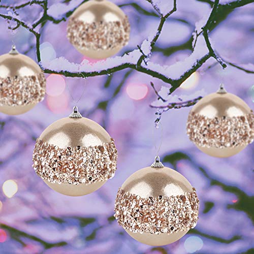 ZHANYIGY 4pc Champagne Gold Christmas Ball Ornaments, 4pc Set Red Shatterproof Christmas Decorations Tree Balls for Xmas Trees Wedding Party Holiday Decorations - Image 3