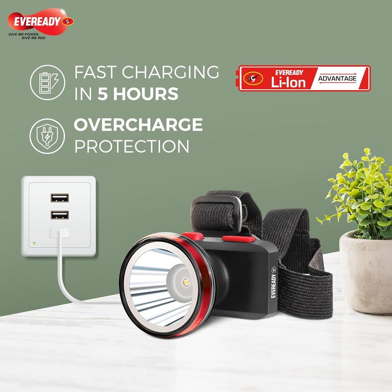 Eveready Headlamp DL89, Rechargeable 1W Led Emergency Head Light Torch, 90° Tilt, Easy to Mount (Can Be Worn Without A Helmet), Type-B/Micro-USB Fast Charging, Powered by Li-Ion Battery - Image 5
