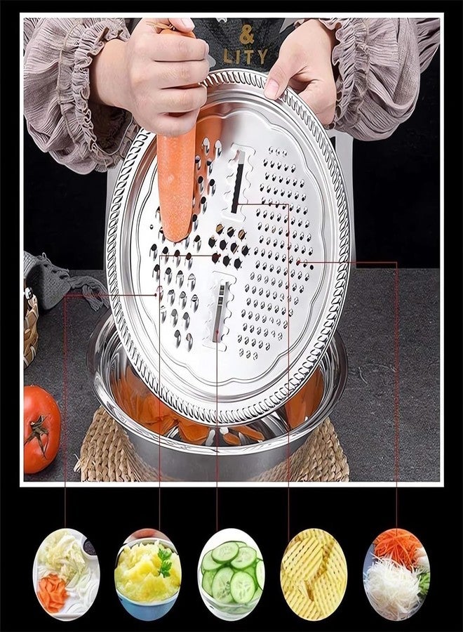 DqsWko Germany Multifunctional Stainless Steel Basin,Multifunction Stainless Steel Basin with Grater 3 in 1 Vegetable Cutter for Kitchen, Vegetable Slicer Grater Strainer and Drain Basket(10.2) - Image 3