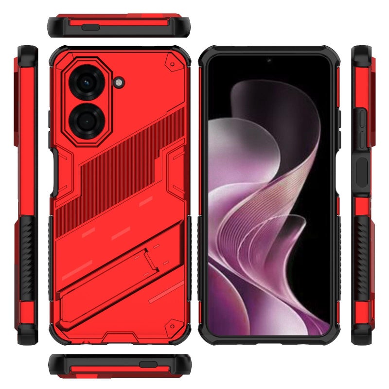 HuHa Protective Cover For Redmi A5 4G 171.1mm / Poco C71 Punk Armor 2 in 1 PC + TPU Phone Case with Holder(Red) - Image 3