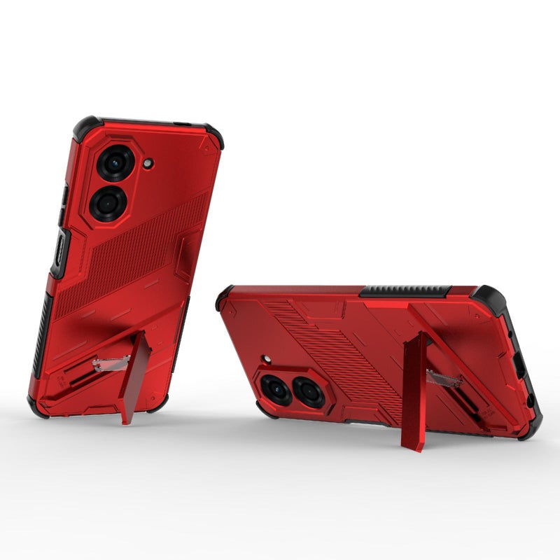HuHa Protective Cover For Redmi A5 4G 171.1mm / Poco C71 Punk Armor 2 in 1 PC + TPU Phone Case with Holder(Red) - Image 4