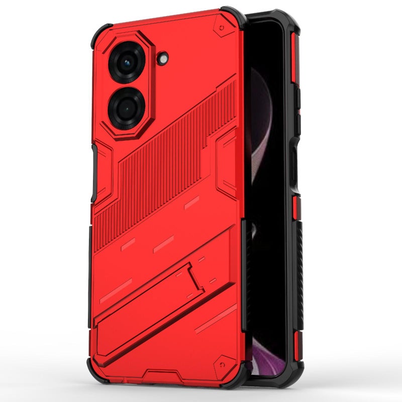 HuHa Protective Cover For Redmi A5 4G 171.1mm / Poco C71 Punk Armor 2 in 1 PC + TPU Phone Case with Holder(Red) - Image 1
