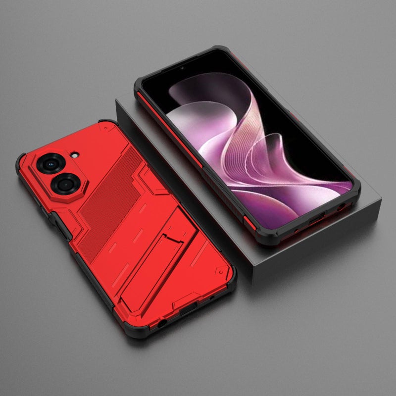 HuHa Protective Cover For Redmi A5 4G 171.1mm / Poco C71 Punk Armor 2 in 1 PC + TPU Phone Case with Holder(Red) - Image 2