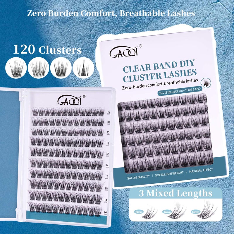 GAQQI Lash Clusters Wispy & Natural Eyelash Clusters Clear Band, 10-14mm Cluster Lashes 120PCS, Cluster Eyelash Extensions C Curve, Cluster Lashes Ultra-thin & Soft Invisivle Band (FEATHER) - Image 4