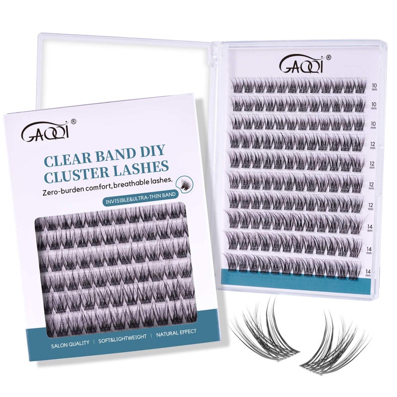 GAQQI Lash Clusters Wispy & Natural Eyelash Clusters Clear Band, 10-14mm Cluster Lashes 120PCS, Cluster Eyelash Extensions C Curve, Cluster Lashes Ultra-thin & Soft Invisivle Band (FEATHER) - Image 1