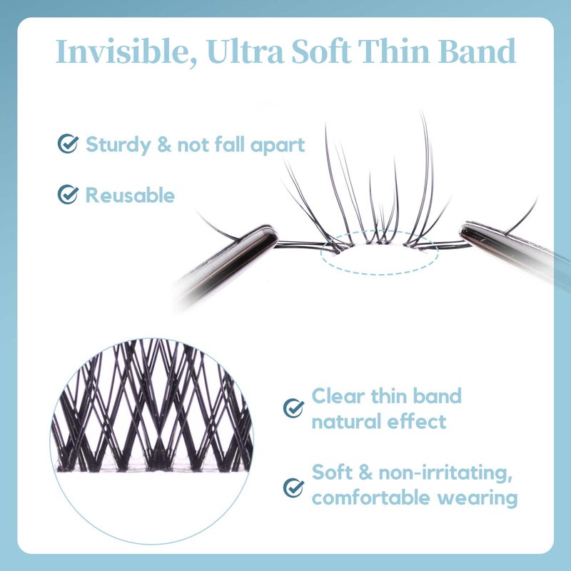 GAQQI Lash Clusters Wispy & Natural Eyelash Clusters Clear Band, 10-14mm Cluster Lashes 120PCS, Cluster Eyelash Extensions C Curve, Cluster Lashes Ultra-thin & Soft Invisivle Band (FEATHER) - Image 3