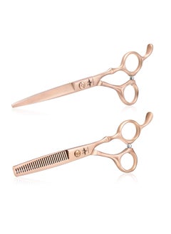PURPLEBIRD Hair Cutting Scissors Thinning Shear Set Professional Barber 6 inch Texturizing Blending Shear Razor Edge Haircut Styling Kit for Men Women and Kids Japanese Stainless Steel Rose Gold