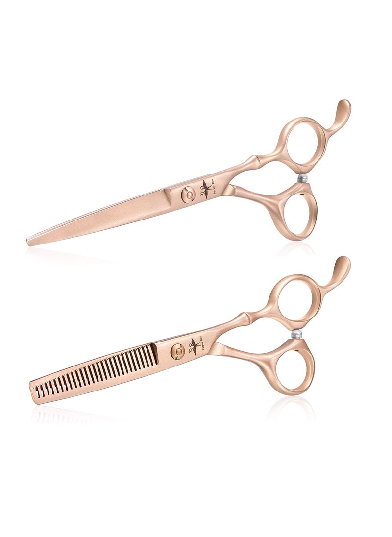 PURPLEBIRD - PURPLEBIRD Hair Cutting Scissors Thinning Shear Set Professional Barber 6 inch Texturizing Blending Shear Razor Edge Haircut Styling Kit for Men Women and Kids Japanese Stainless Steel Rose Gold - Image 1