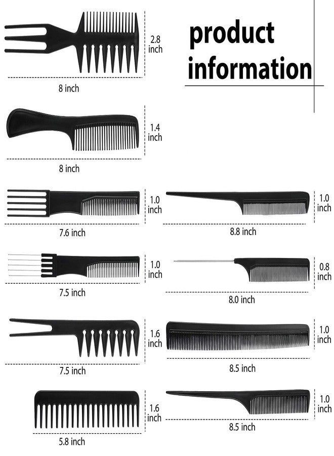 LESIGE Hair Stylists Professional Styling Comb Set, Great for All Hair Types & Styles Comb set kit Multifunction Anti-Static Barbers Brush Combs Tool for Women Men Kids (10PCS OF 1 SET, BLACK) - Image 2