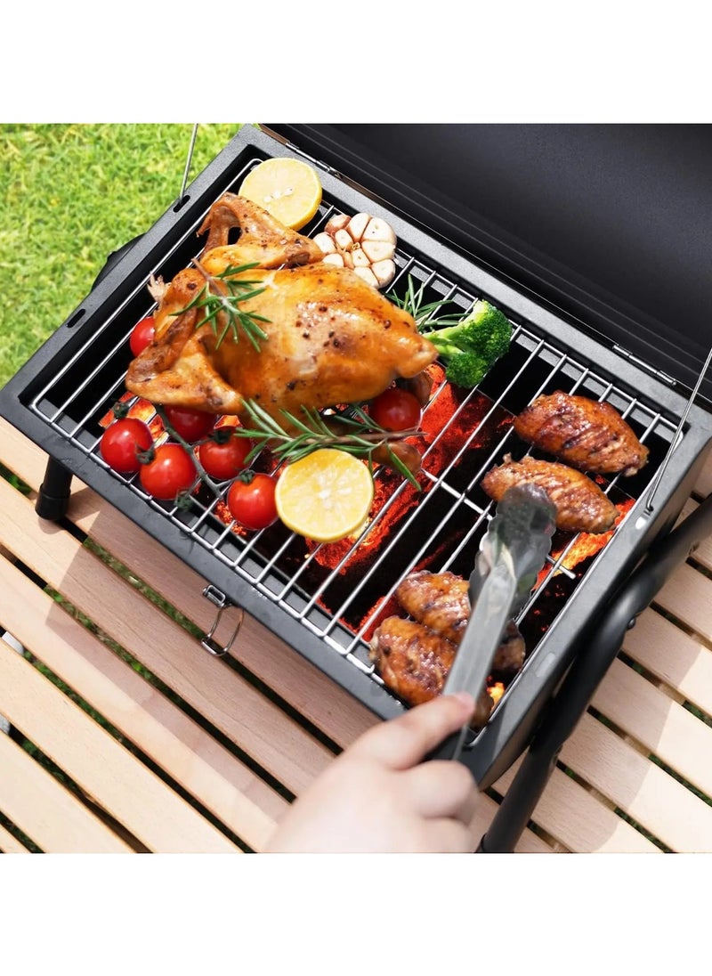 VIO Barbecue Grill Stainless Steel Charcoal Grill Foldable Durable Outdoor Household Camping BBQ Smoker for Cooking Picnic Garden Party Ramadan Get Together Patio Backyard Camping Cooking Barbecue With Lid  - Image 5