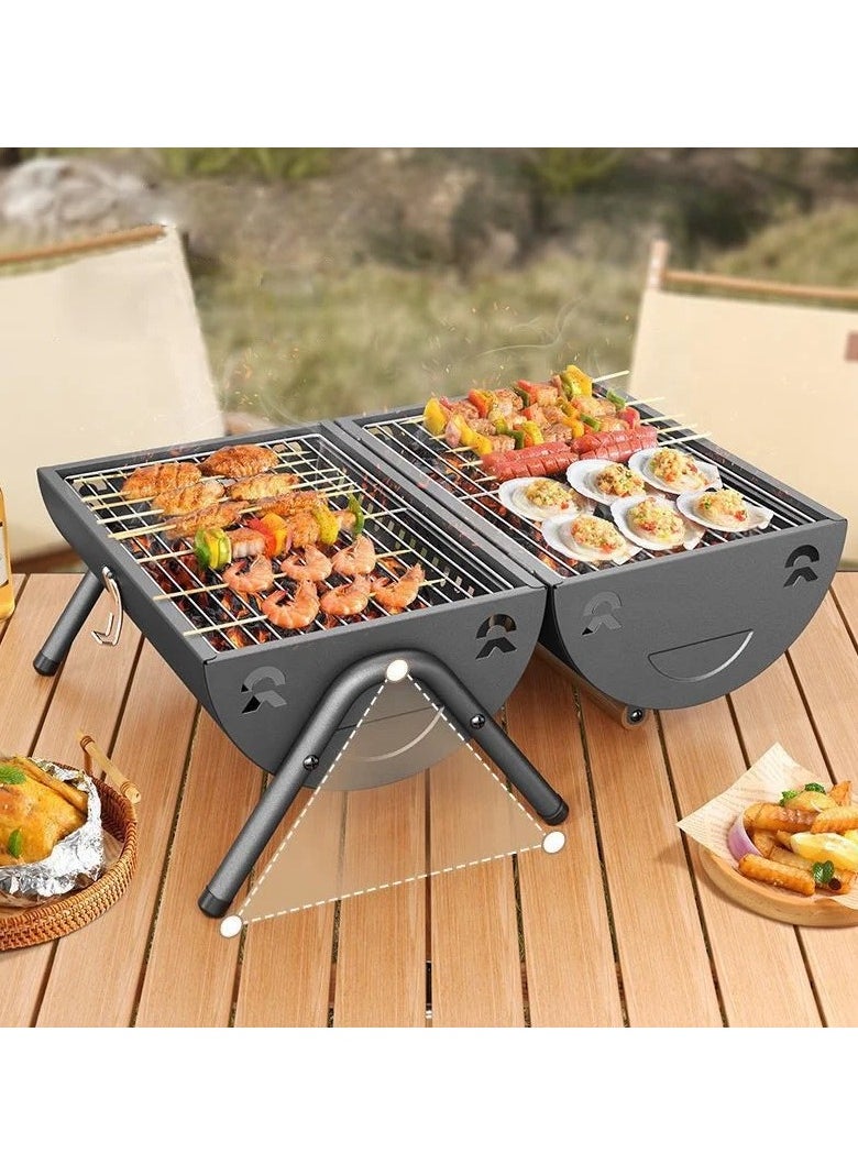 VIO Barbecue Grill Stainless Steel Charcoal Grill Foldable Durable Outdoor Household Camping BBQ Smoker for Cooking Picnic Garden Party Ramadan Get Together Patio Backyard Camping Cooking Barbecue With Lid  - Image 2