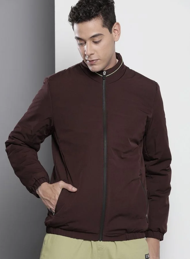 ذا انديان كراج كو The Indian Garage Co Men Slim Fit Solid Round Neck Long Sleeves Jacket