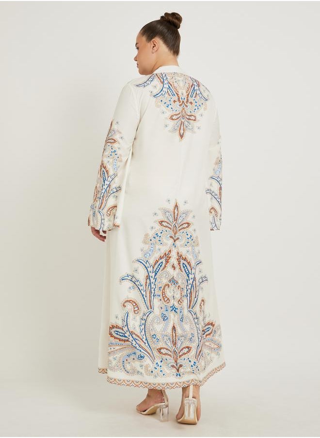 Styli Styli Plus Size Stand Collar Printed A-Line Jalabyia with Embellished Detail  - Image 5