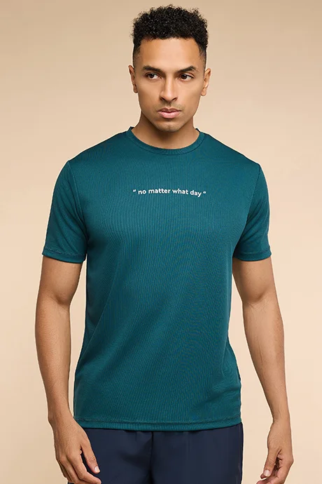 R&B Typography Print T-Shirt with Crew Neck and Short Sleeves