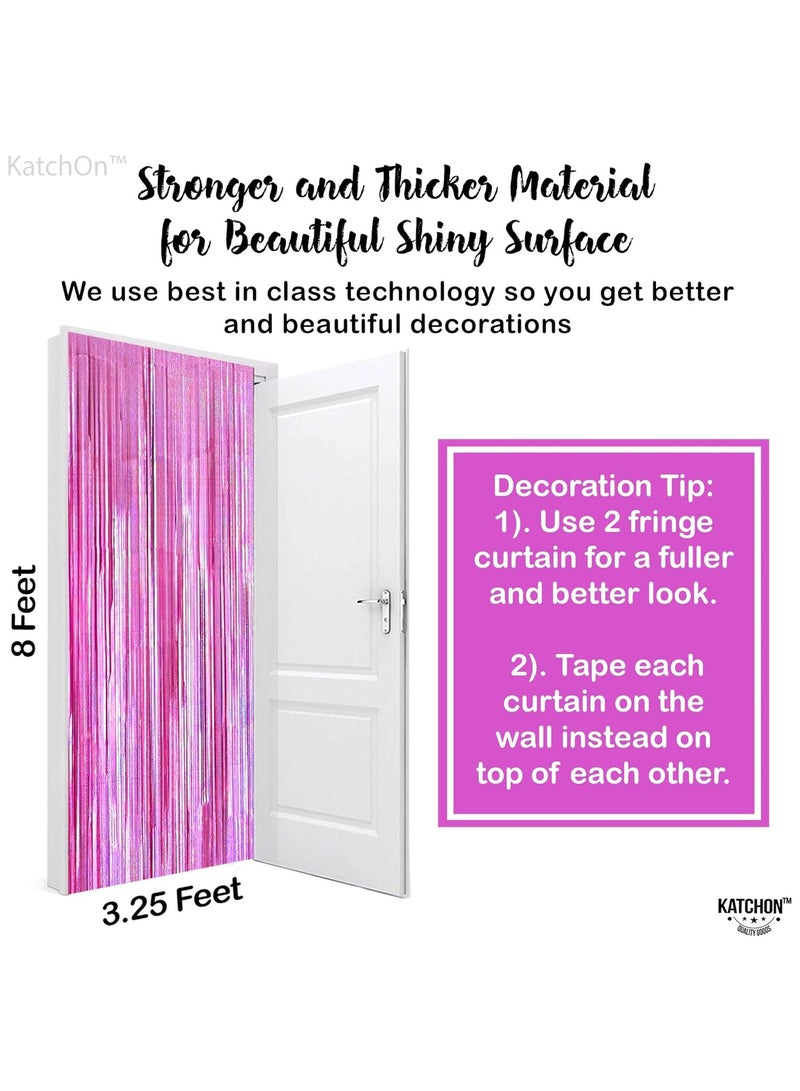 كاتشون خلفية ذات أهداب وردية قزحية - 6.4 × 8 أقدام، عبوة من قطعتين | زخارف الحفلات الوردية اللامعة - Image 2