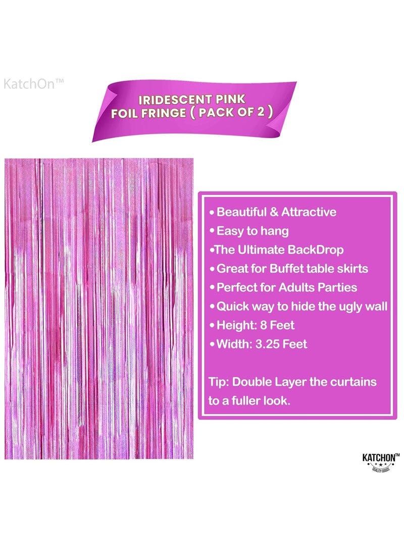 كاتشون خلفية ذات أهداب وردية قزحية - 6.4 × 8 أقدام، عبوة من قطعتين | زخارف الحفلات الوردية اللامعة - Image 3