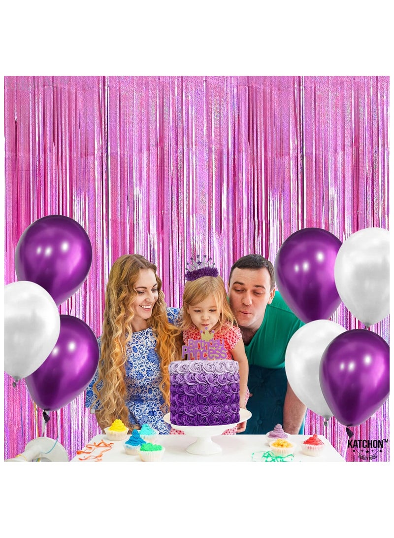 كاتشون خلفية ذات أهداب وردية قزحية - 6.4 × 8 أقدام، عبوة من قطعتين | زخارف الحفلات الوردية اللامعة - Image 4