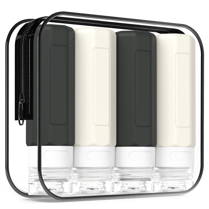 Redfly Travel Bottles for Toiletries, Tsa Approved 3oz Travel Size Containers, Leak Proof Travel Size Toiletries Bottles Silicone, BPA Free Refillable Essentials for Shampoo Conditioners, Black&White - Image 1