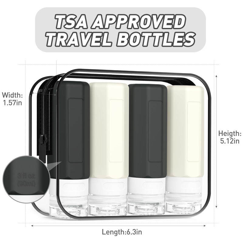 Redfly Travel Bottles for Toiletries, Tsa Approved 3oz Travel Size Containers, Leak Proof Travel Size Toiletries Bottles Silicone, BPA Free Refillable Essentials for Shampoo Conditioners, Black&White - Image 5