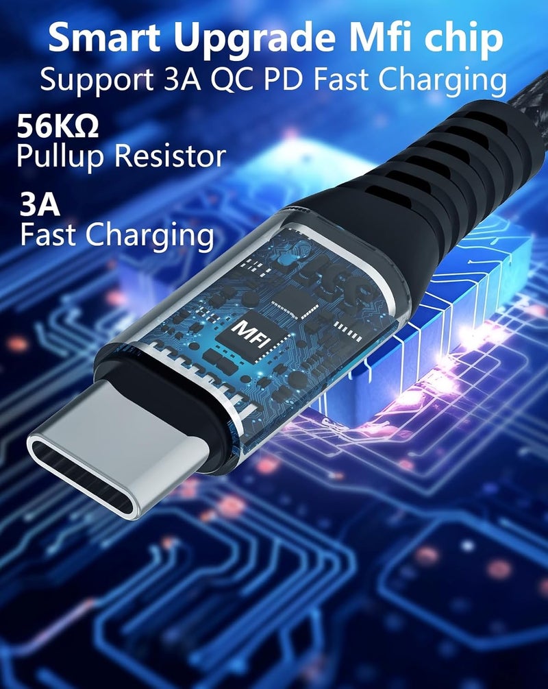 ايسبي كابلز عبوة تحتوي على 3 كابلات شحن قصيرة للآيفون، مصنوعة من نوع USB A إلى Type-C، معتمدة من Apple MFi، للشحن السريع ونقل البيانات بسرعة عالية، مناسبة للآيفون 15/15 Pro، الآيباد، AirPods، جالاكسي، بنك ��لطاقة، وأجهزة السيارة. - Image 5