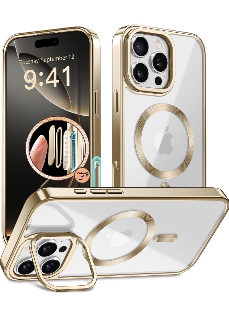 GolbinBox - For iPhone 16 Pro Magnetic Phone Case with Holder [Compatible with MagSafe] [Camera Control Capture Button] [16FT Premium Drop Protection] Shockproof Ultra-Thin Phone Case 6.3 Inch Gold - Image 1