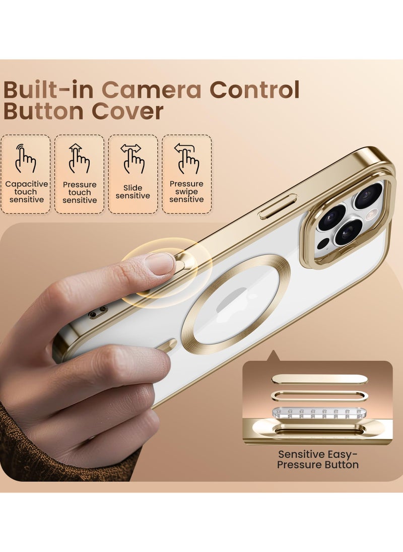 GolbinBox - For iPhone 16 Pro Magnetic Phone Case with Holder [Compatible with MagSafe] [Camera Control Capture Button] [16FT Premium Drop Protection] Shockproof Ultra-Thin Phone Case 6.3 Inch Gold - Image 1