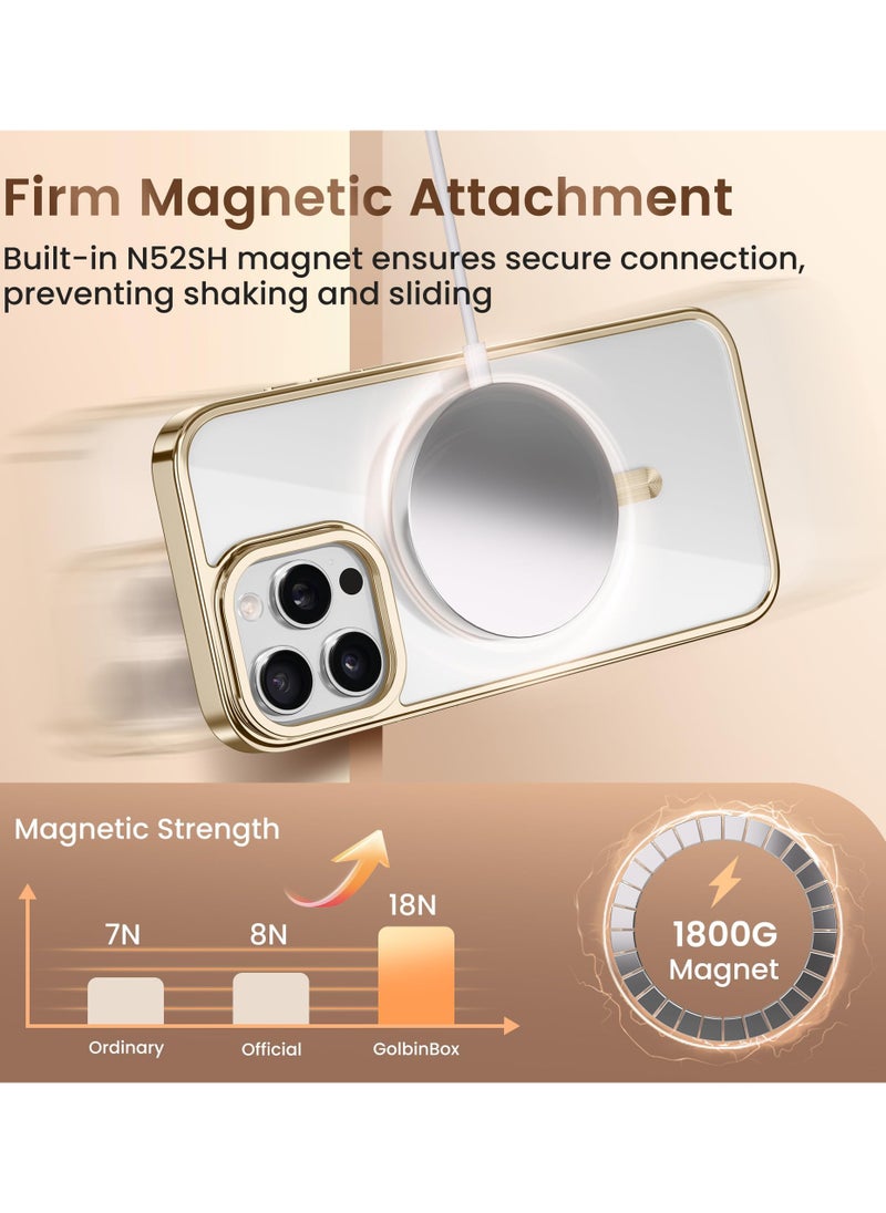 GolbinBox - For iPhone 16 Pro Magnetic Phone Case with Holder [Compatible with MagSafe] [Camera Control Capture Button] [16FT Premium Drop Protection] Shockproof Ultra-Thin Phone Case 6.3 Inch Gold - Image 1