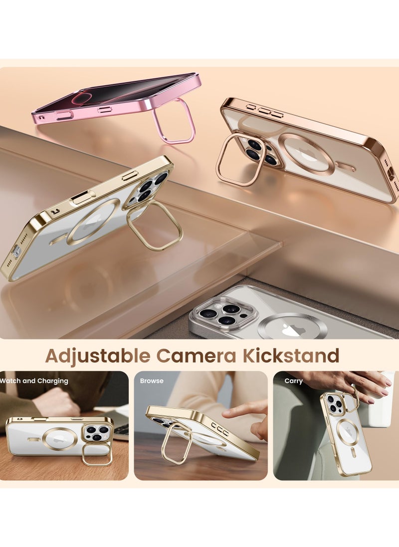 GolbinBox - For iPhone 16 Pro Magnetic Phone Case with Holder [Compatible with MagSafe] [Camera Control Capture Button] [16FT Premium Drop Protection] Shockproof Ultra-Thin Phone Case 6.3 Inch Gold - Image 1