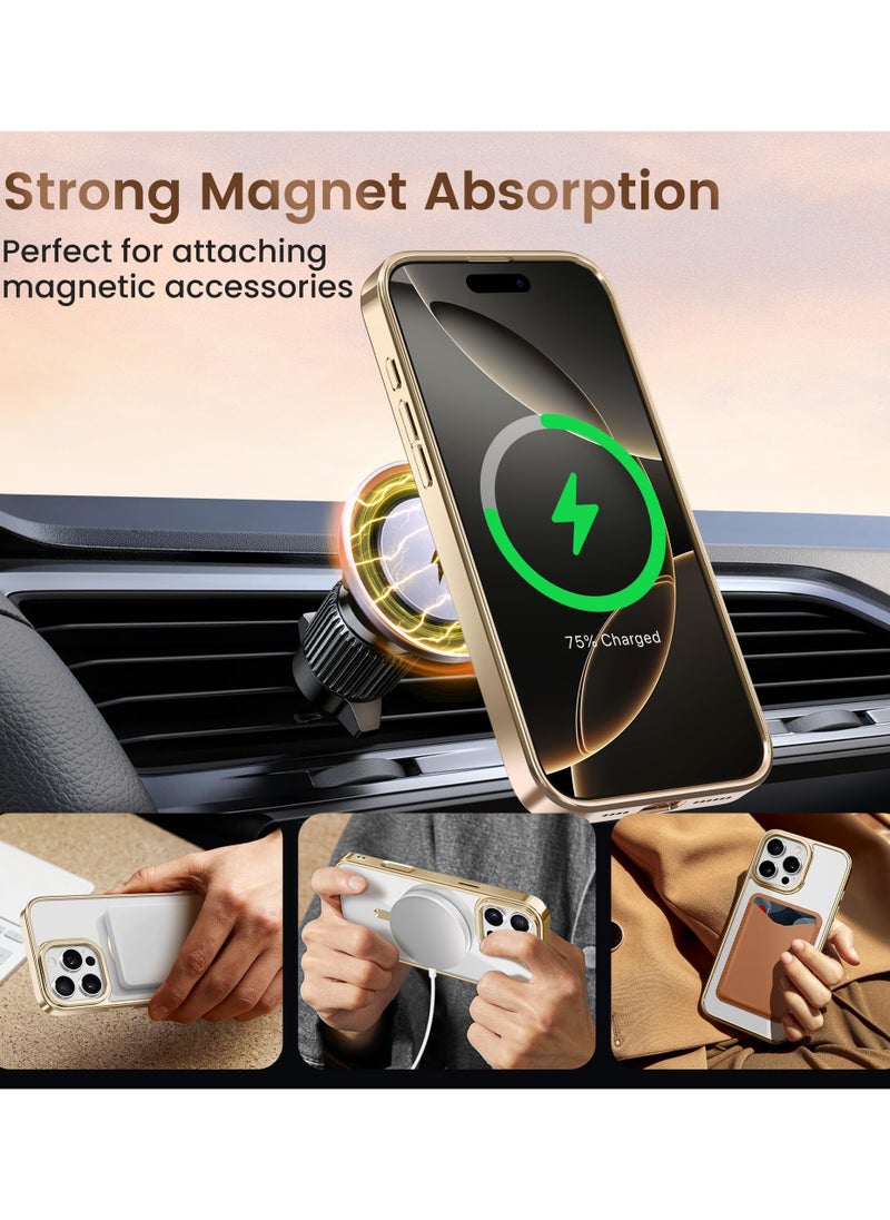 GolbinBox - For iPhone 16 Pro Magnetic Phone Case with Holder [Compatible with MagSafe] [Camera Control Capture Button] [16FT Premium Drop Protection] Shockproof Ultra-Thin Phone Case 6.3 Inch Gold - Image 1