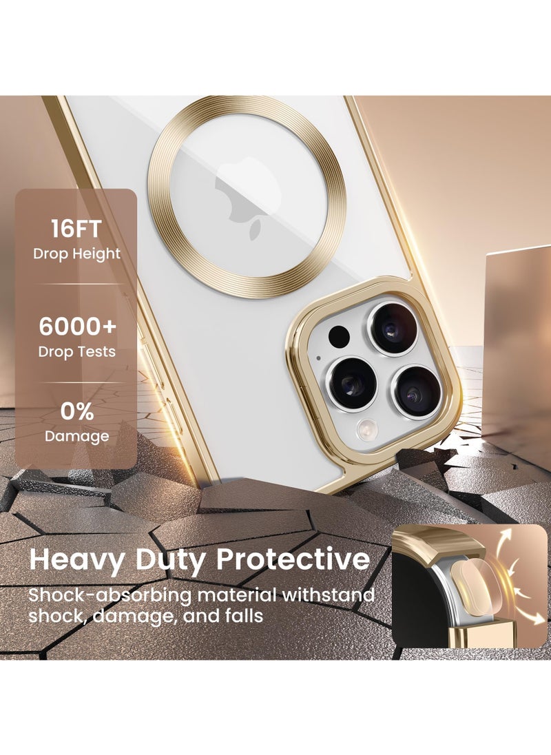 GolbinBox - For iPhone 16 Pro Magnetic Phone Case with Holder [Compatible with MagSafe] [Camera Control Capture Button] [16FT Premium Drop Protection] Shockproof Ultra-Thin Phone Case 6.3 Inch Gold - Image 1