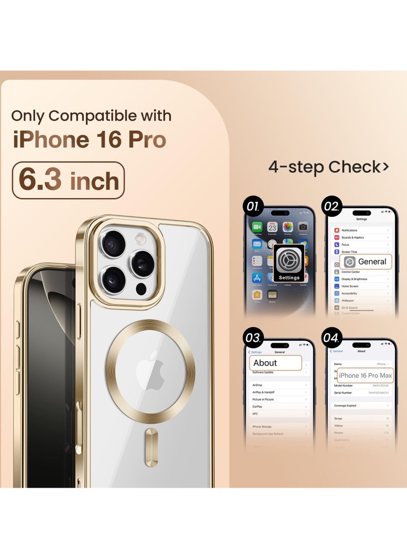 GolbinBox - For iPhone 16 Pro Magnetic Phone Case with Holder [Compatible with MagSafe] [Camera Control Capture Button] [16FT Premium Drop Protection] Shockproof Ultra-Thin Phone Case 6.3 Inch Gold - Image 1