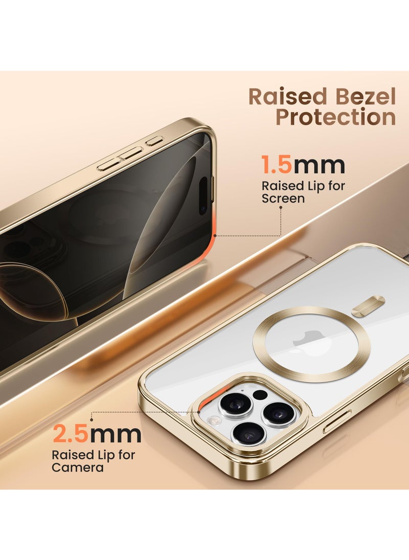 GolbinBox - For iPhone 16 Pro Magnetic Phone Case with Holder [Compatible with MagSafe] [Camera Control Capture Button] [16FT Premium Drop Protection] Shockproof Ultra-Thin Phone Case 6.3 Inch Gold - Image 1