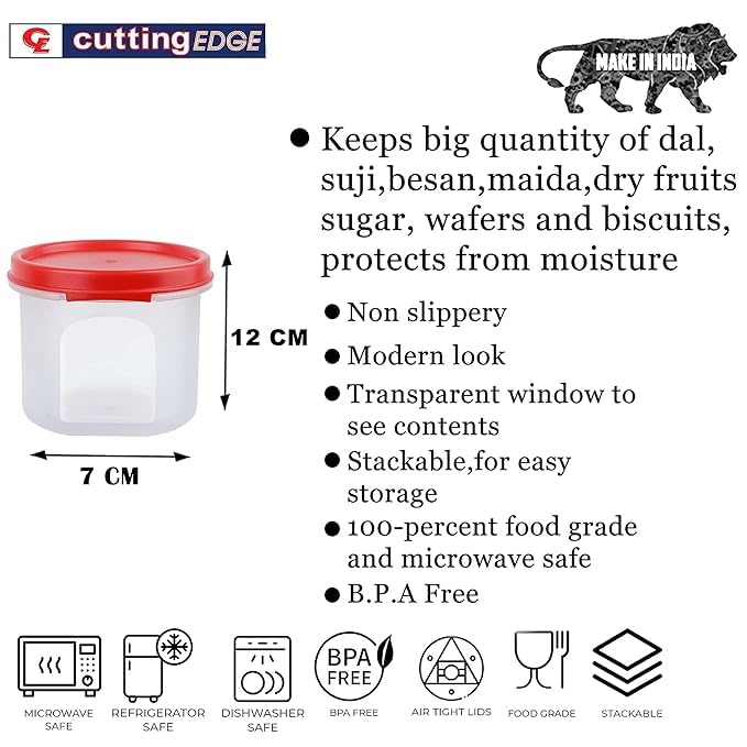 Cutting EDGE Smart Slim Storage Set of 6 – 250ML | Airtight & Leak-Resistant Round Modular Plastic Containers for Pasta, Snacks & Cookies | Stackable, BPA-Free, Refrigerator Safe – Red - Image 5