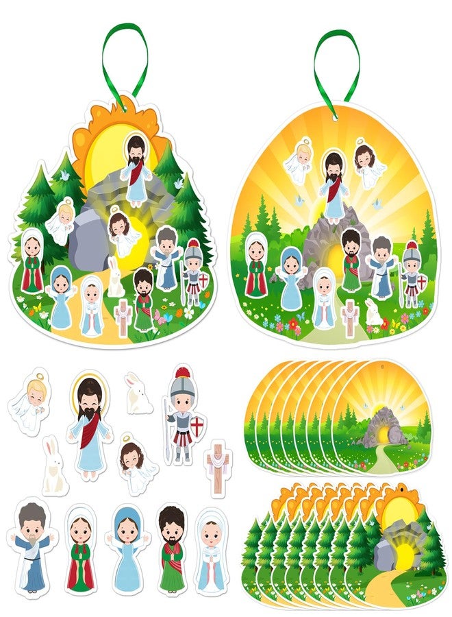JUESMOS 16PCS Easter Crafts for Kids Religious Gifts Make an Easter He Lives Stickers Scenes Resurrection Scene Sticker Ornaments Christian Jesus Stickers Party Favor for Classroom - Image 1