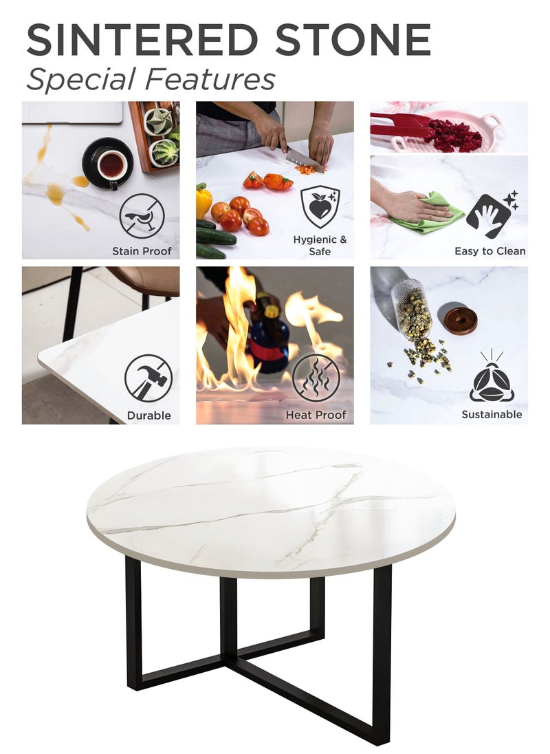 DBLEW - Sintered Stone Round Coffee Table Luxury Style Modern Faux Marble Finish 60cm Tea Tables with Steel Base Space Saving Design Durable Tabletop Waterproof and Scratch-Resistant Perfect for Home Living Room Dining Room Bedroom Balcony Office Kitchen Outdoor Garden Patio Hotel Lobby Restaurant Café or Small Spaces Versatile End Table, Sofa Side, Center Table Bedside Tables Stackable Accent Table - Image 1