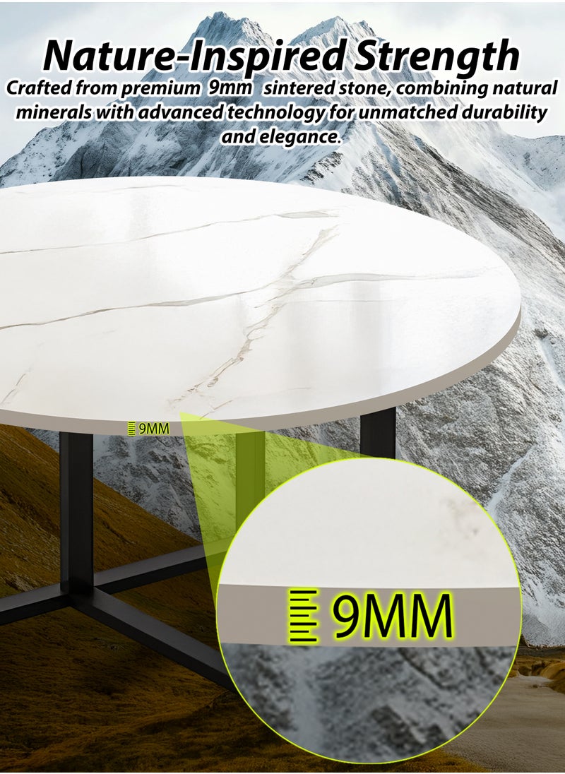 DBLEW - Sintered Stone Round Coffee Table Luxury Style Modern Faux Marble Finish 60cm Tea Tables with Steel Base Space Saving Design Durable Tabletop Waterproof and Scratch-Resistant Perfect for Home Living Room Dining Room Bedroom Balcony Office Kitchen Outdoor Garden Patio Hotel Lobby Restaurant Café or Small Spaces Versatile End Table, Sofa Side, Center Table Bedside Tables Stackable Accent Table - Image 1