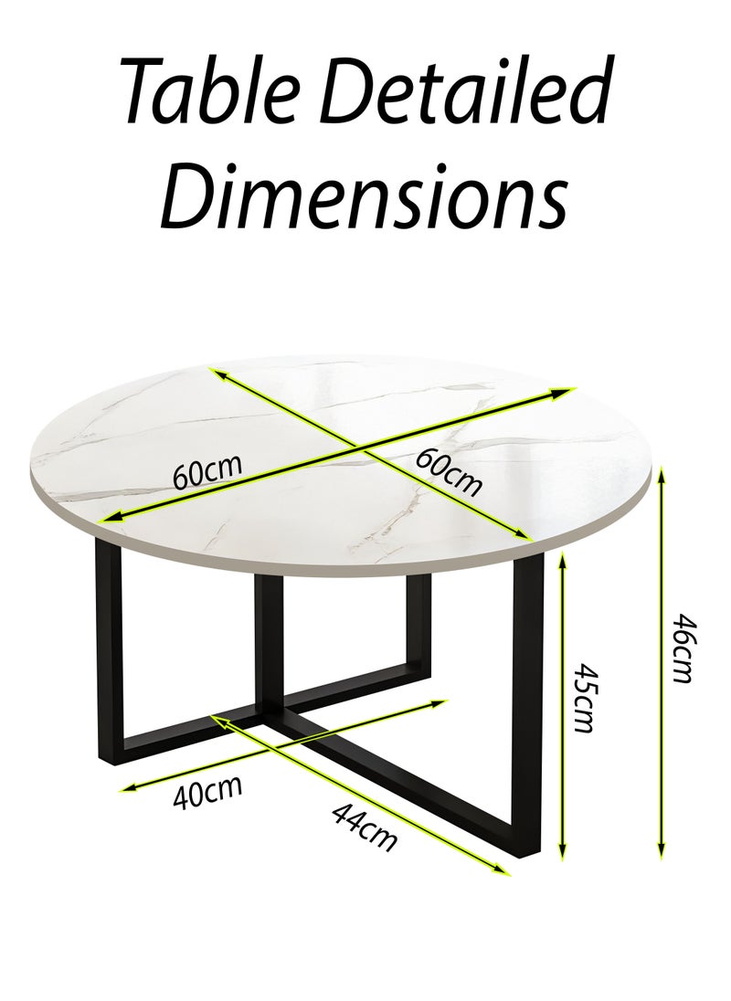 DBLEW - Sintered Stone Round Coffee Table Luxury Style Modern Faux Marble Finish 60cm Tea Tables with Steel Base Space Saving Design Durable Tabletop Waterproof and Scratch-Resistant Perfect for Home Living Room Dining Room Bedroom Balcony Office Kitchen Outdoor Garden Patio Hotel Lobby Restaurant Café or Small Spaces Versatile End Table, Sofa Side, Center Table Bedside Tables Stackable Accent Table - Image 1