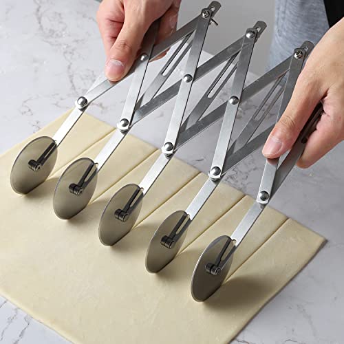 Evannt 5-Wheel Stainless Steel Pastry Cutter - Expandable Pasta Roller for Noodle, Pizza, Pie Crust, Cookie Divider - Image 4